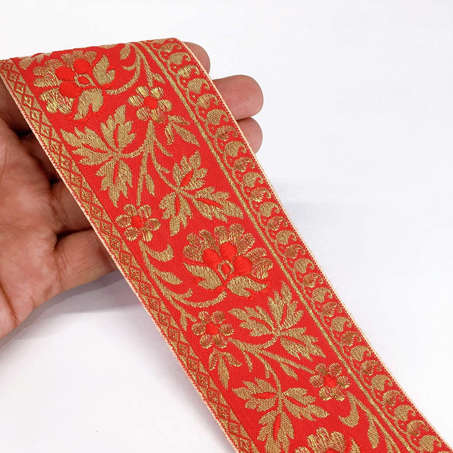 55mm Flower Design Jacquard, shown on white cotton
