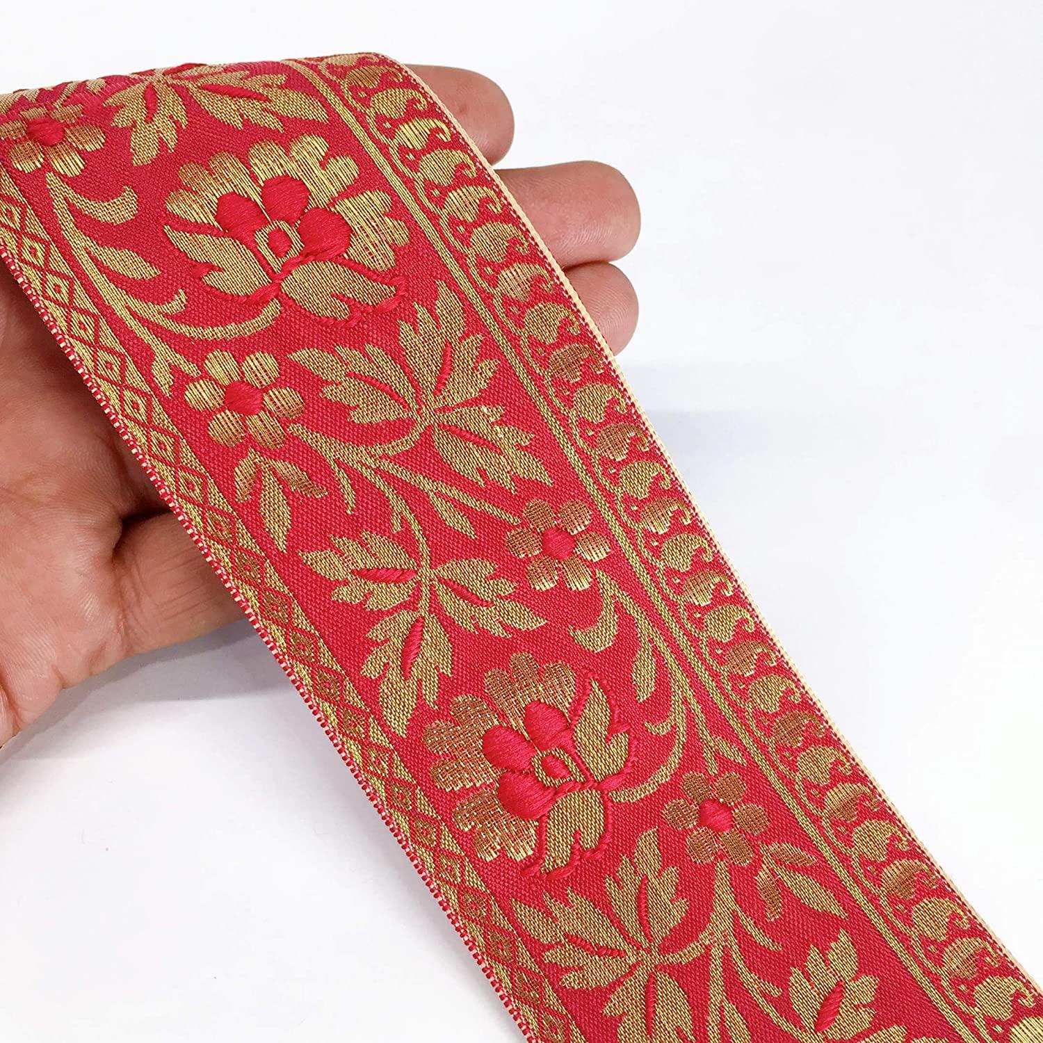 55mm Flower Design Jacquard, shown on white cotton