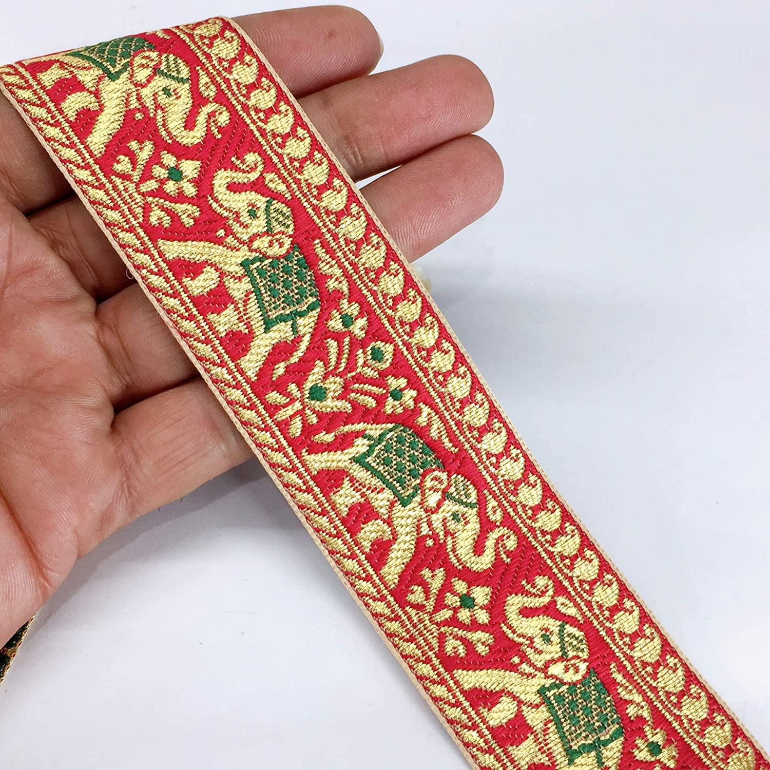 35mm Jacquard Elephant Design, shown on white cotton
