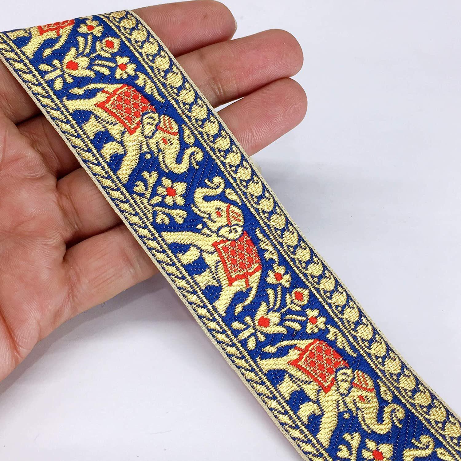 35mm Jacquard Elephant Design, shown on white cotton