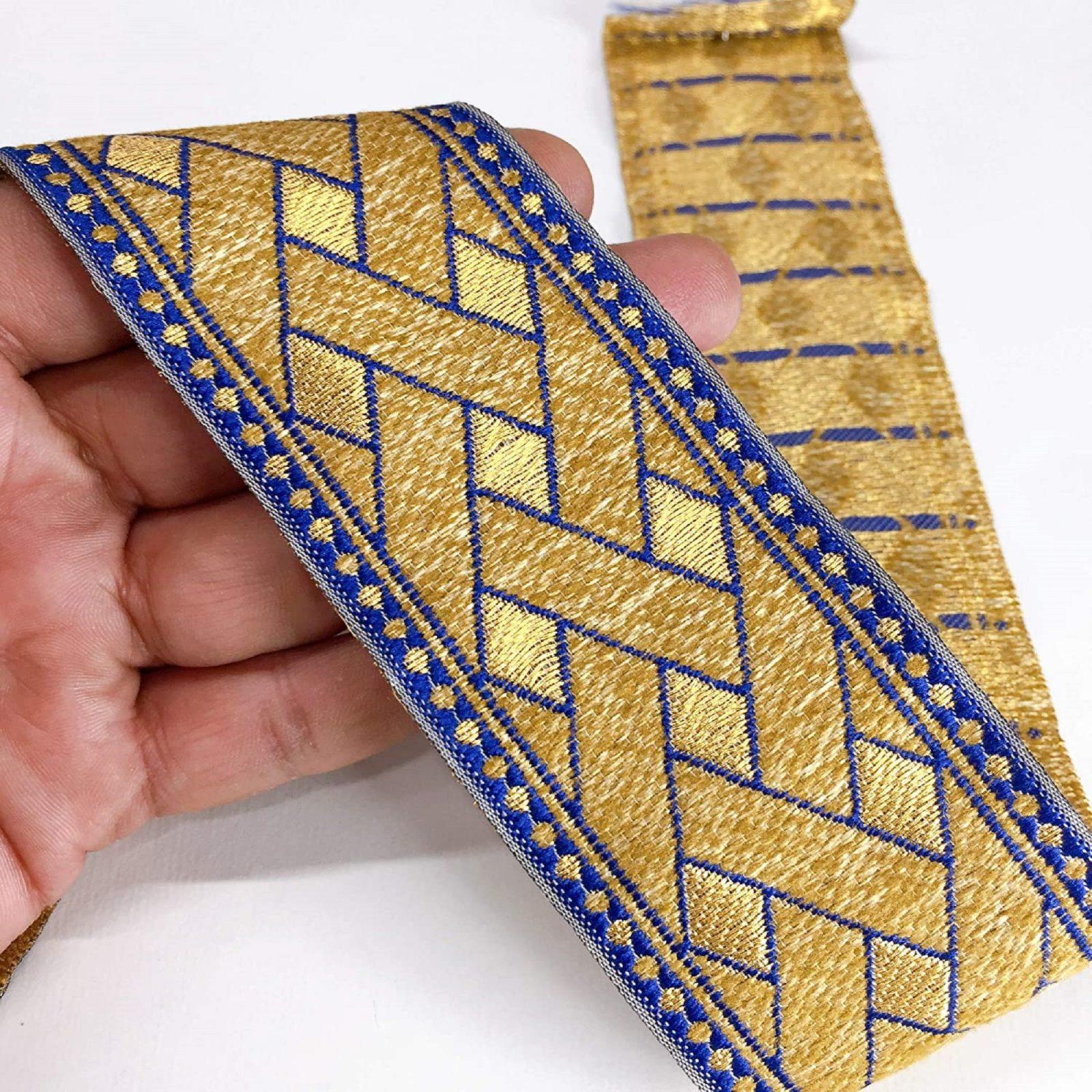 50mm Jacquard Woven Geometric Design, shown on white cotton