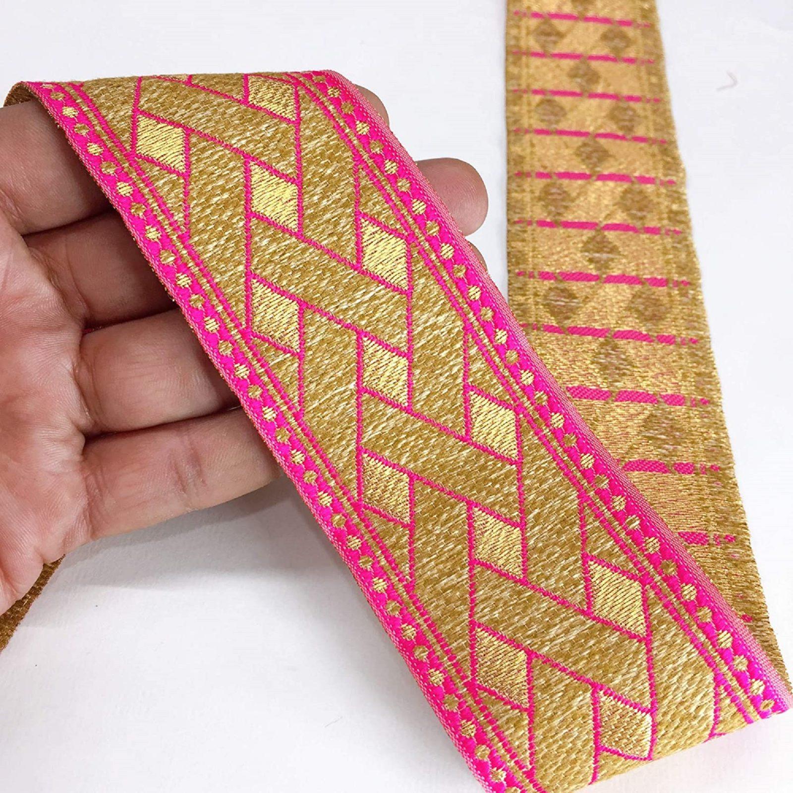 50mm Jacquard Woven Geometric Design, shown on white cotton