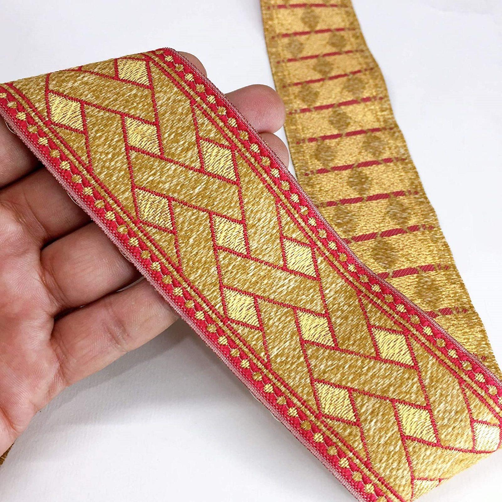 50mm Jacquard Woven Geometric Design, shown on white cotton