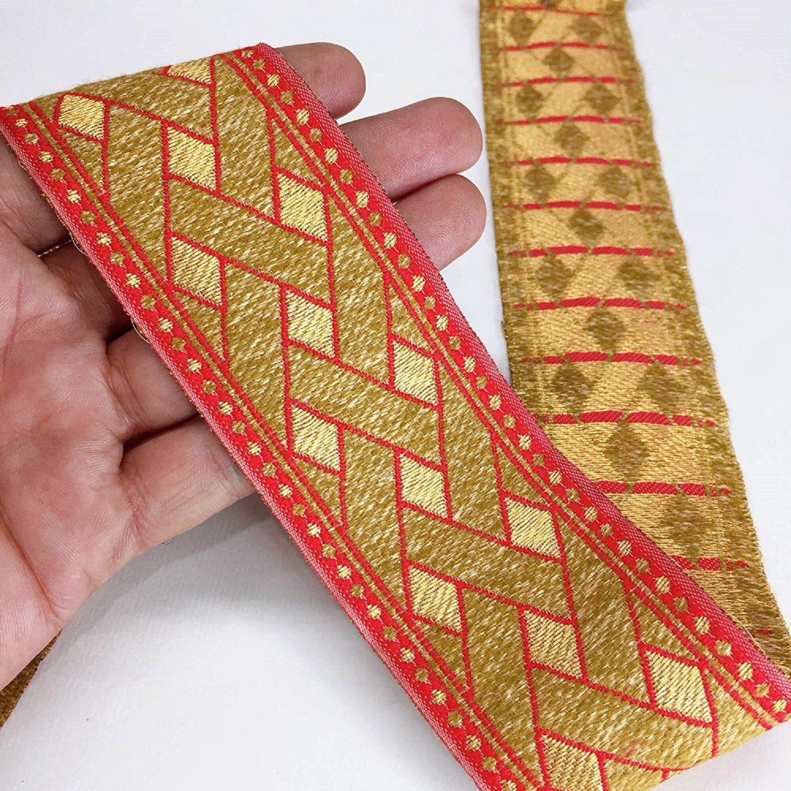 50mm Jacquard Woven Geometric Design, shown on white cotton