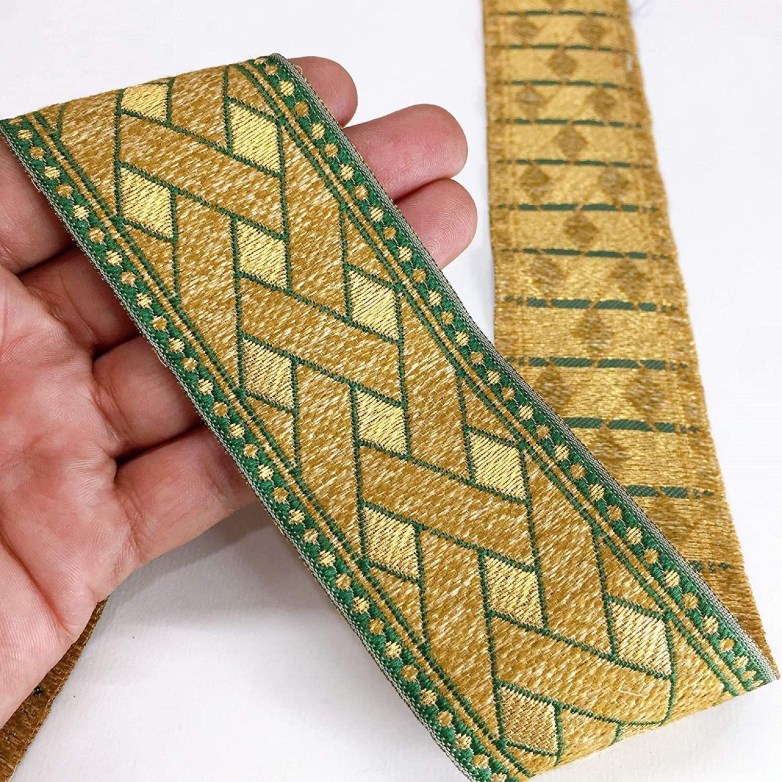 50mm Jacquard Woven Geometric Design, shown on white cotton