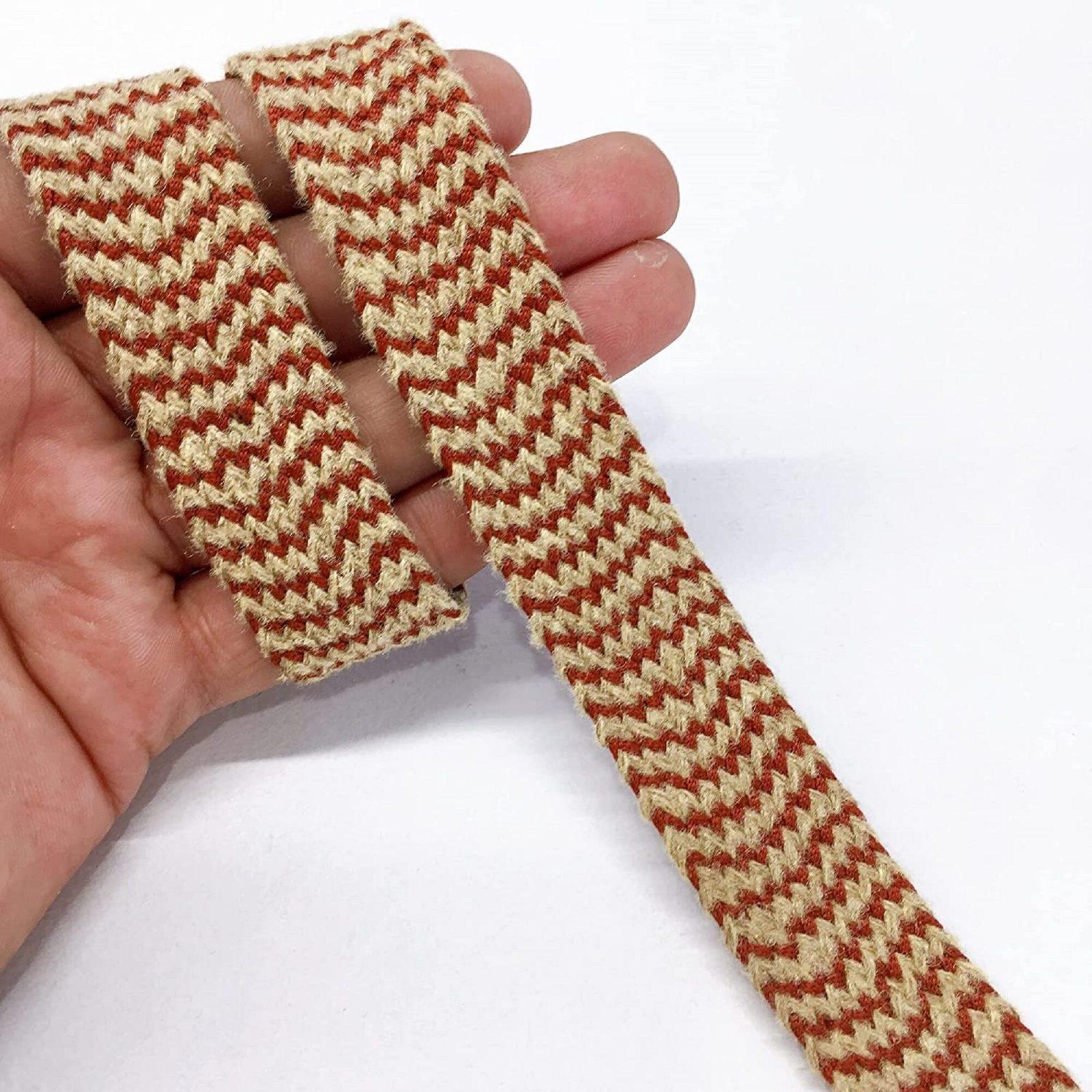 20mm Jute Natural Jute Burlap Ribbon Lace, shown on white cotton