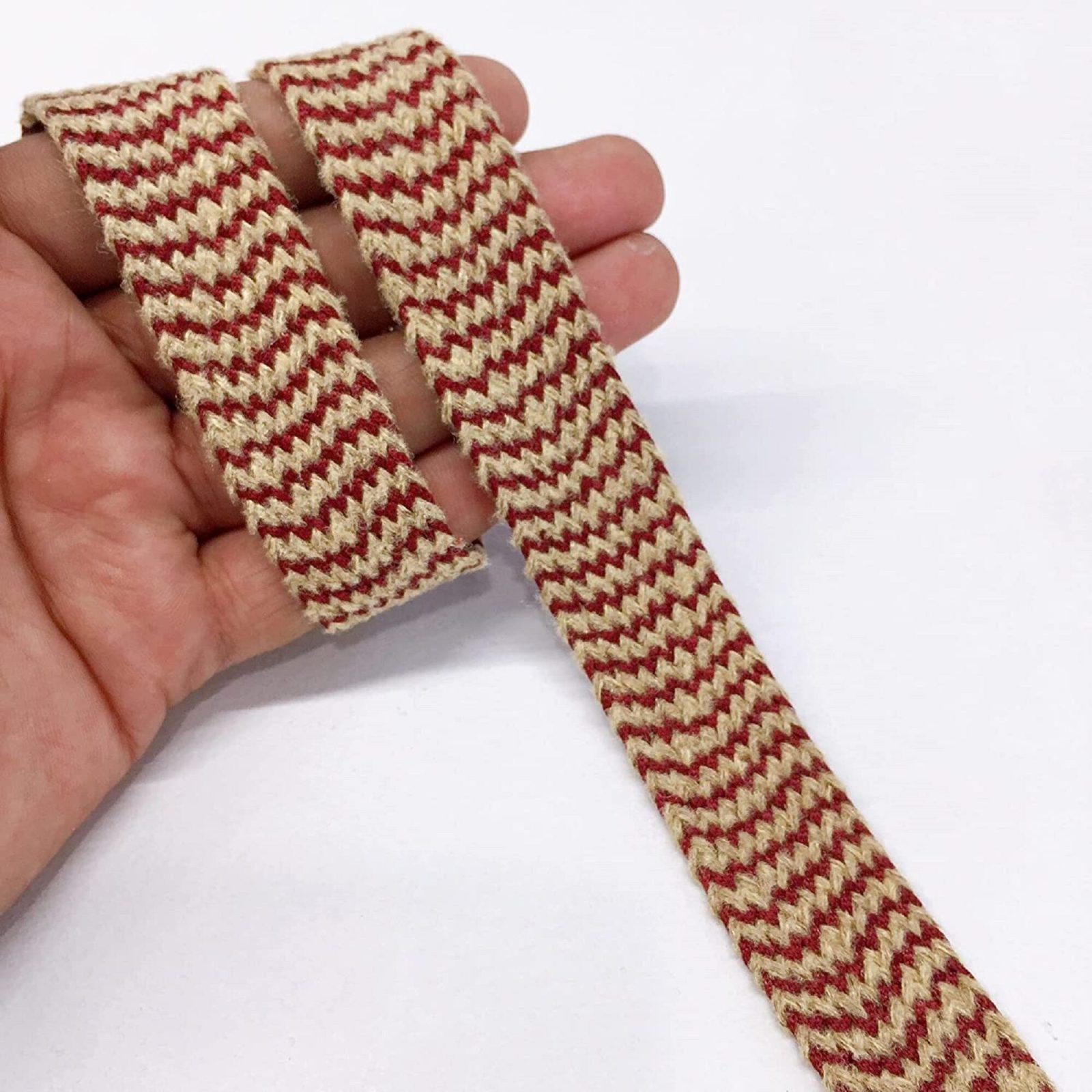 20mm Jute Natural Jute Burlap Ribbon Lace, shown on white cotton