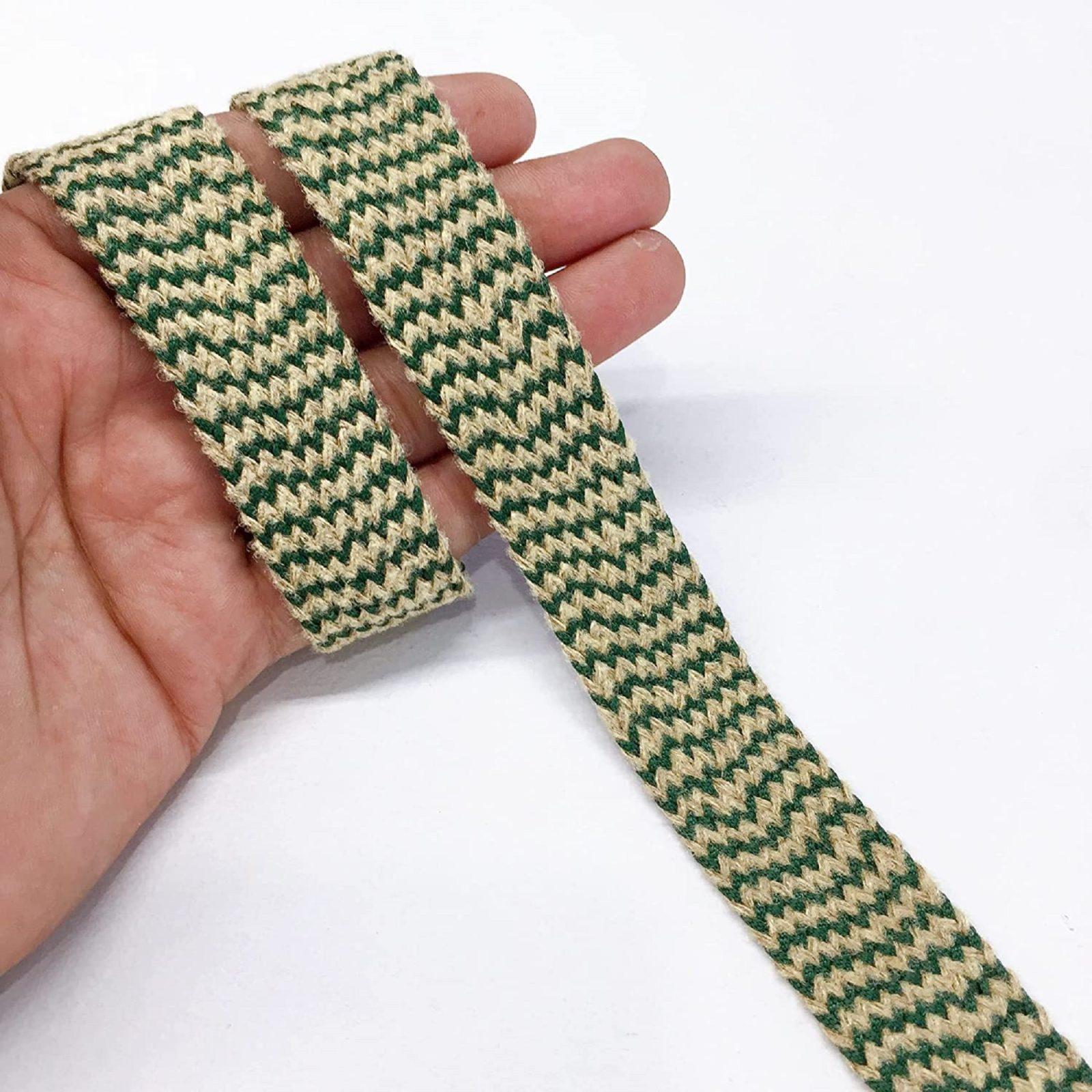 20mm Jute Natural Jute Burlap Ribbon Lace, shown on white cotton