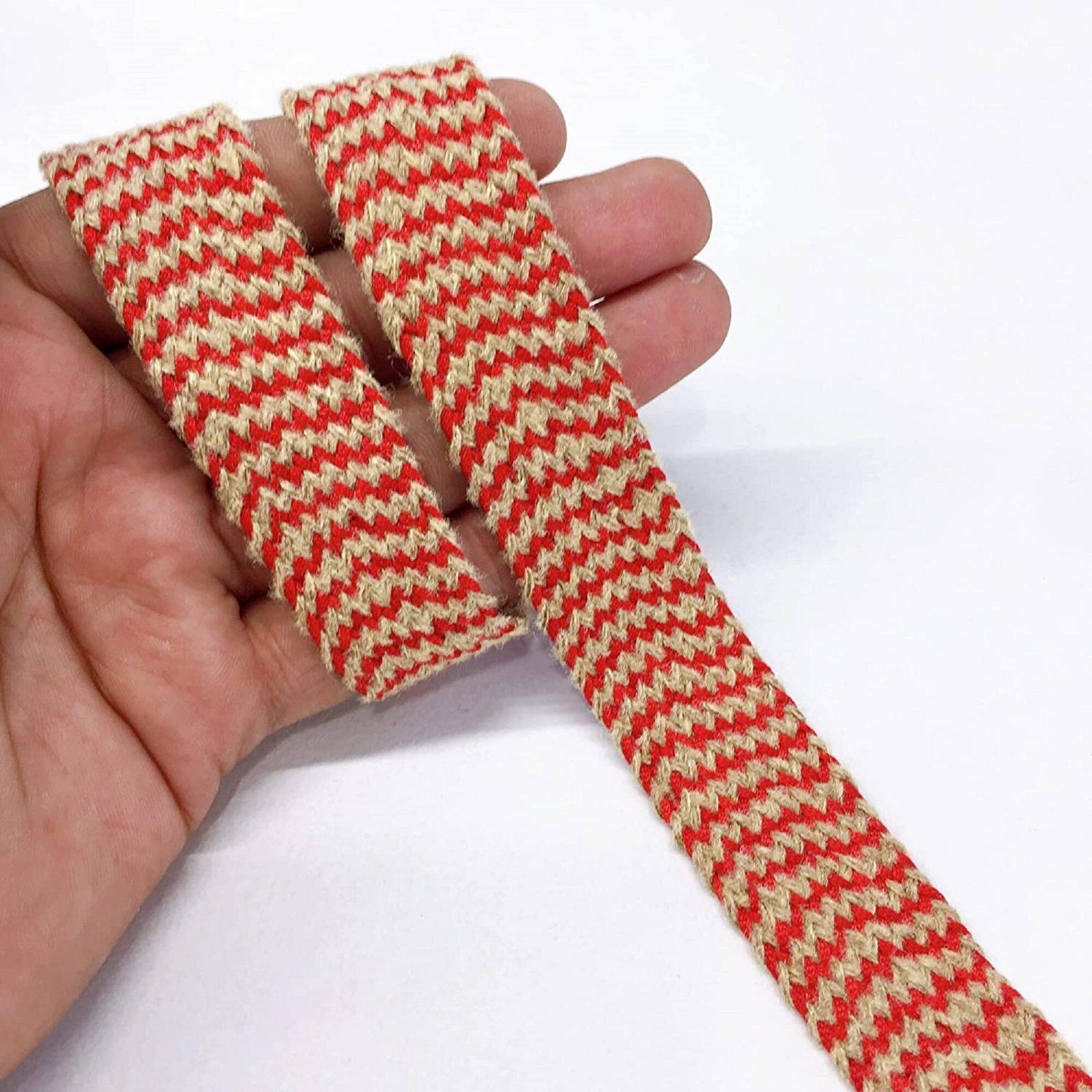 20mm Jute Natural Jute Burlap Ribbon Lace, shown on white cotton