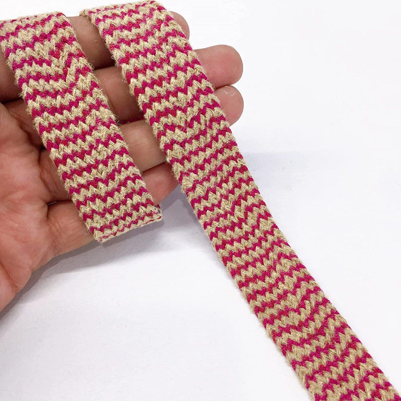 20mm Jute Natural Jute Burlap Ribbon Lace, shown on white cotton
