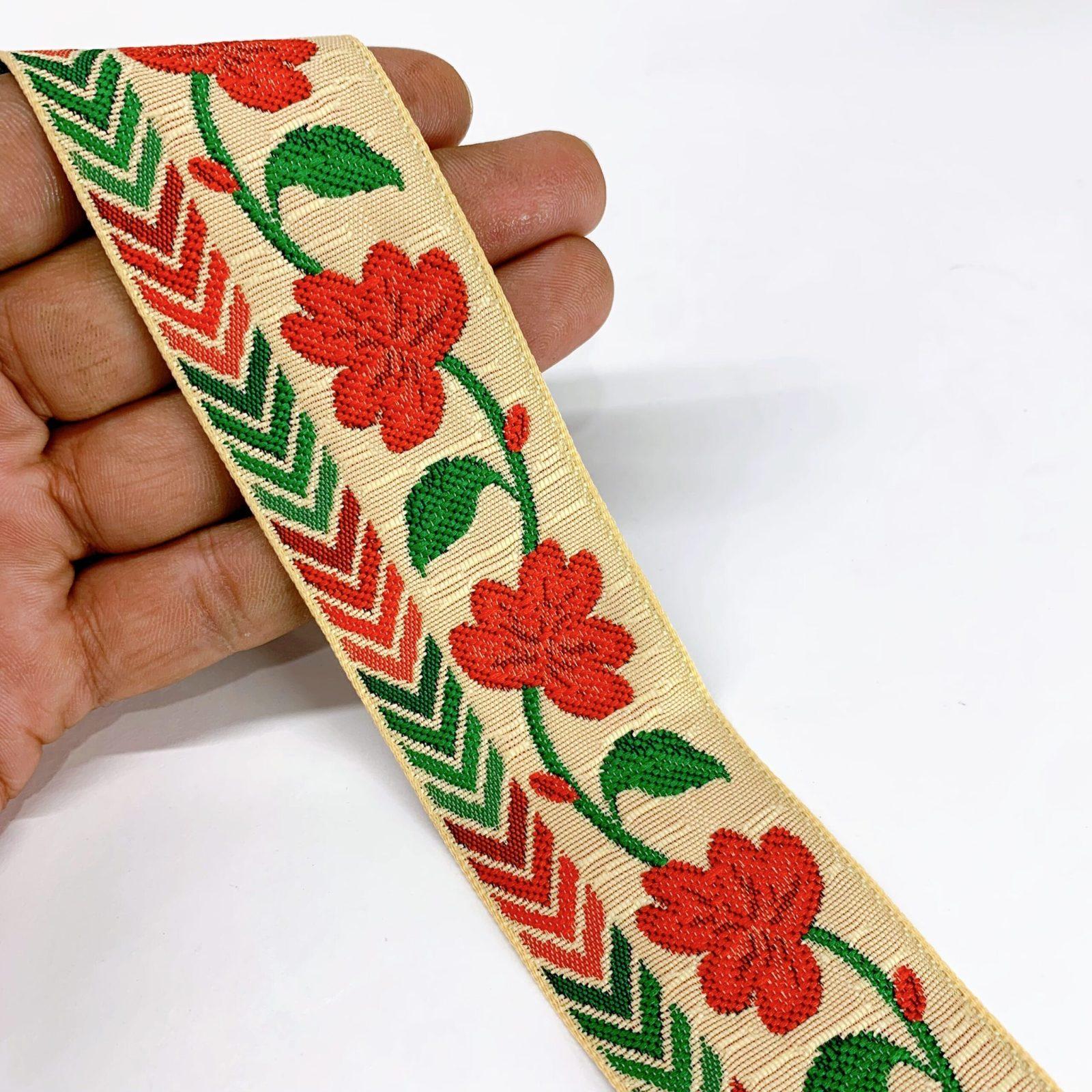 40mm Creeper Flower Design Jacquard, shown on white cotton