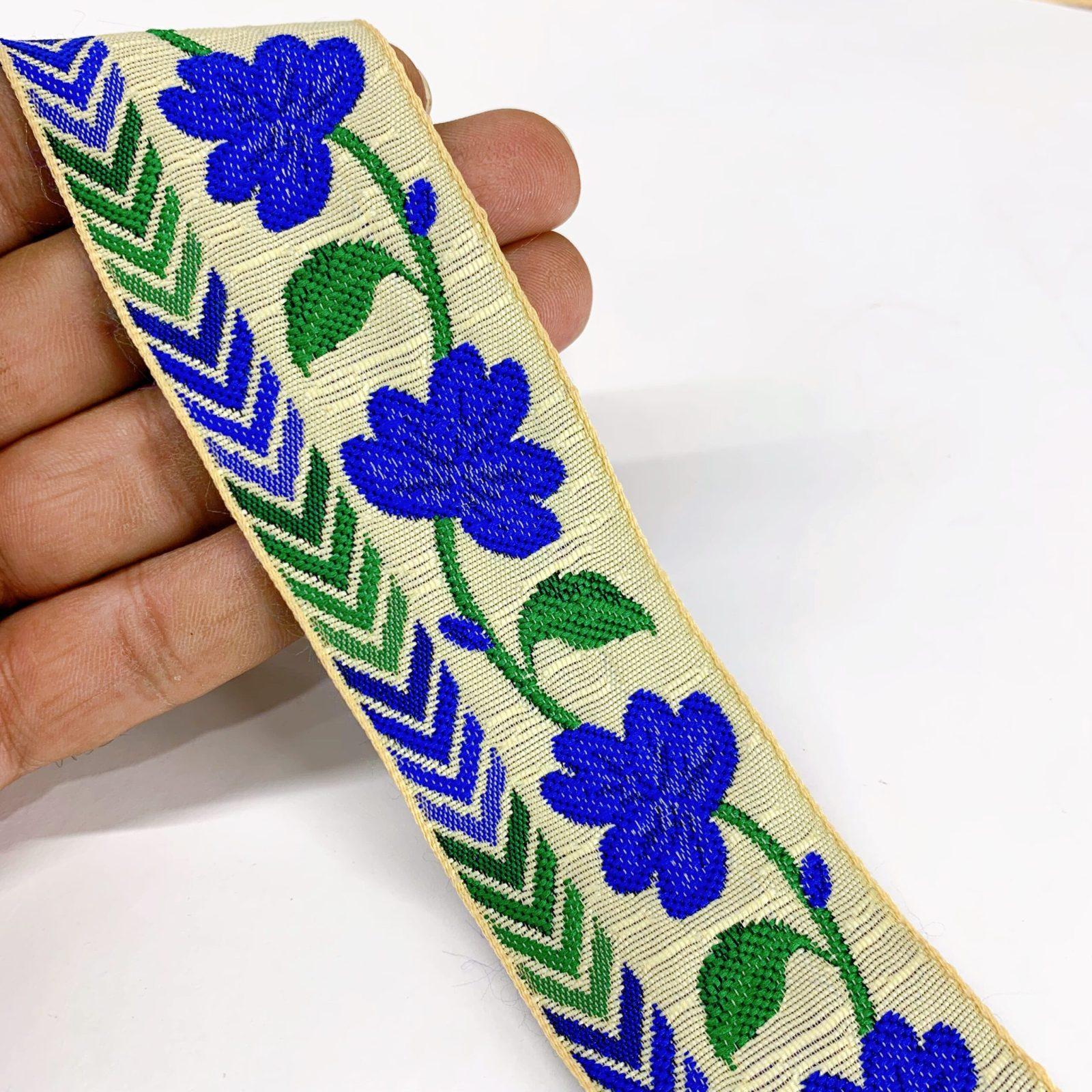40mm Creeper Flower Design Jacquard, shown on white cotton