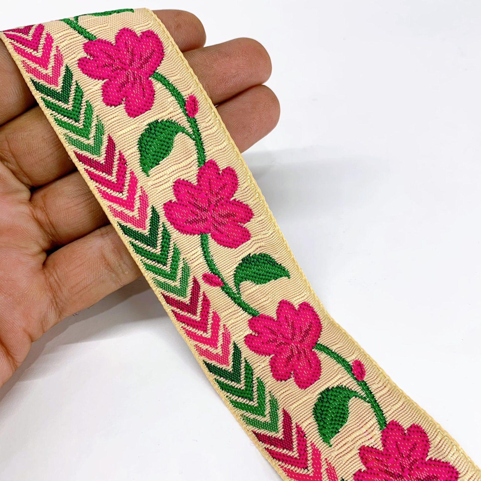 40mm Creeper Flower Design Jacquard, shown on white cotton