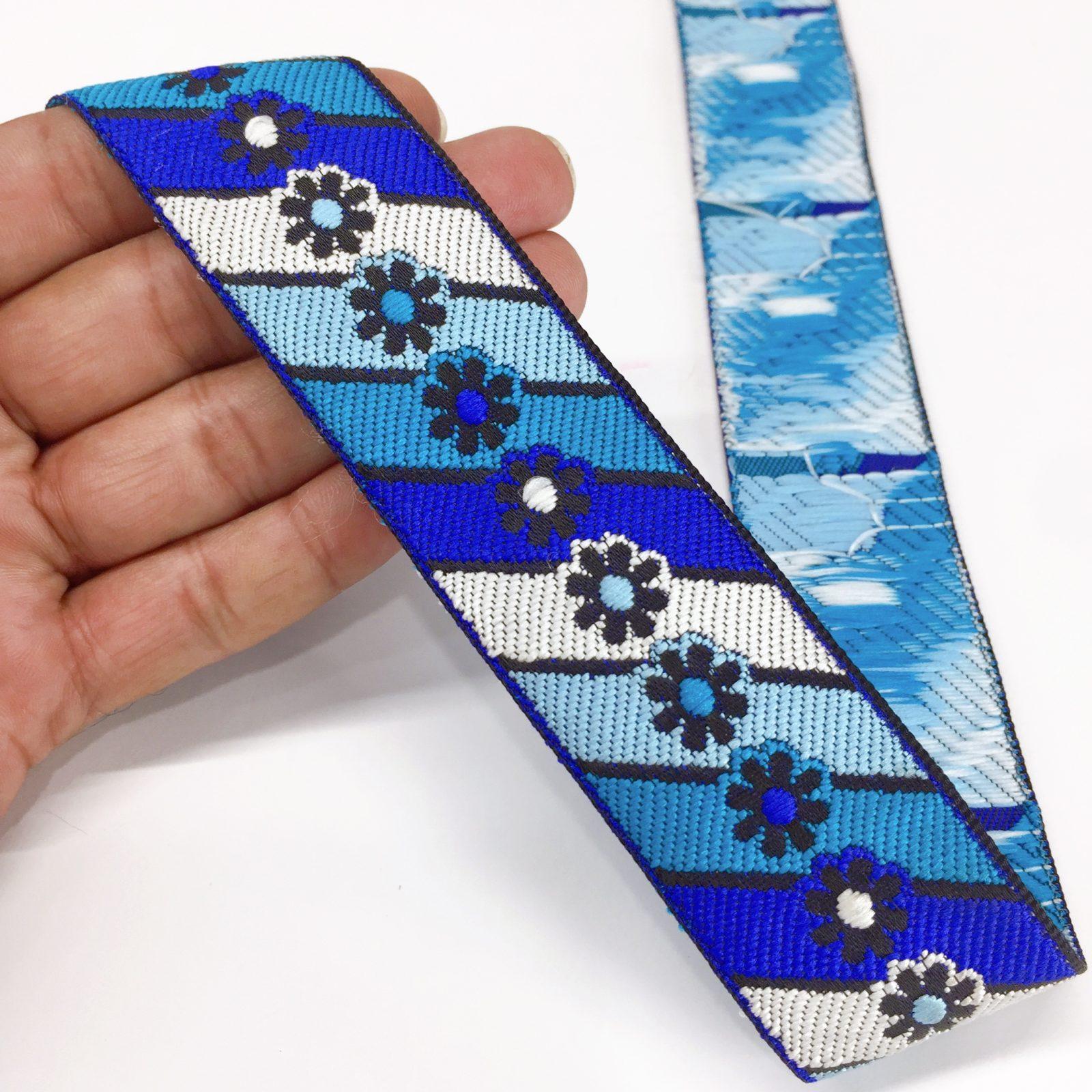 35mm Jacquard Woven New Flower Design Traditional, shown on white cotton