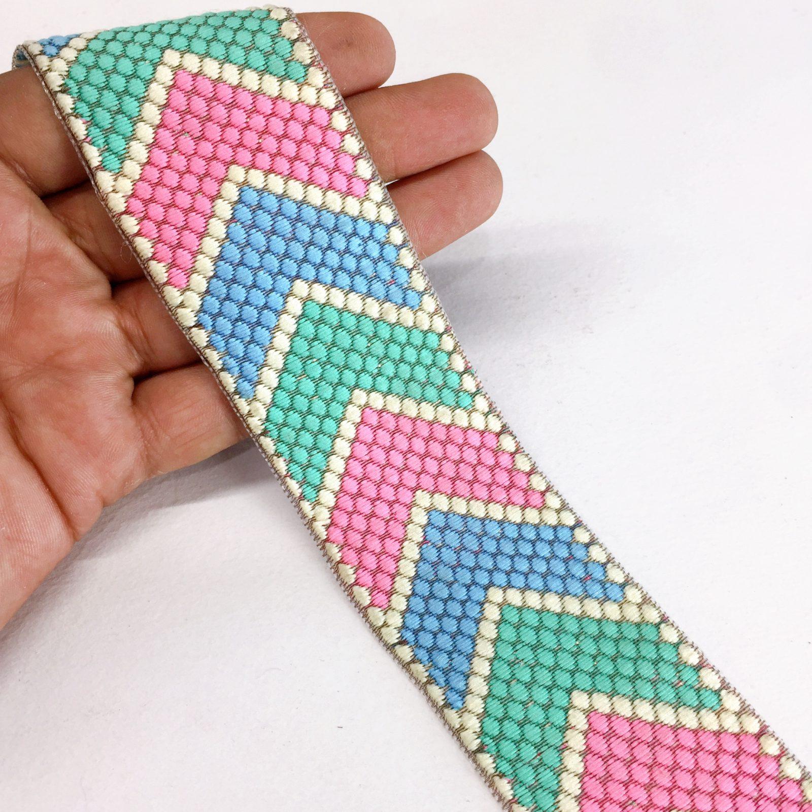 40mm Jacquard Woven Geometric Design, shown on white cotton