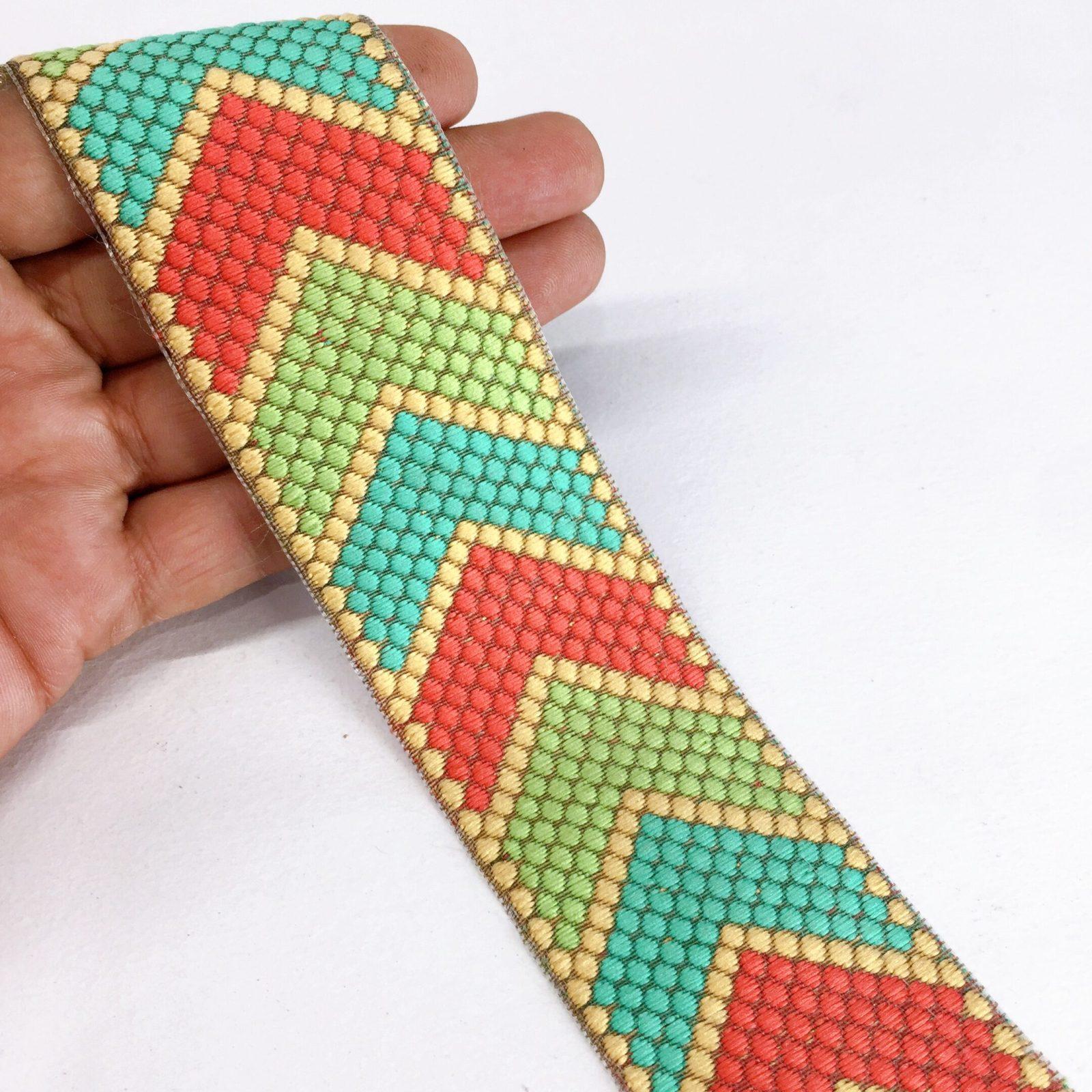 40mm Jacquard Woven Geometric Design, shown on white cotton