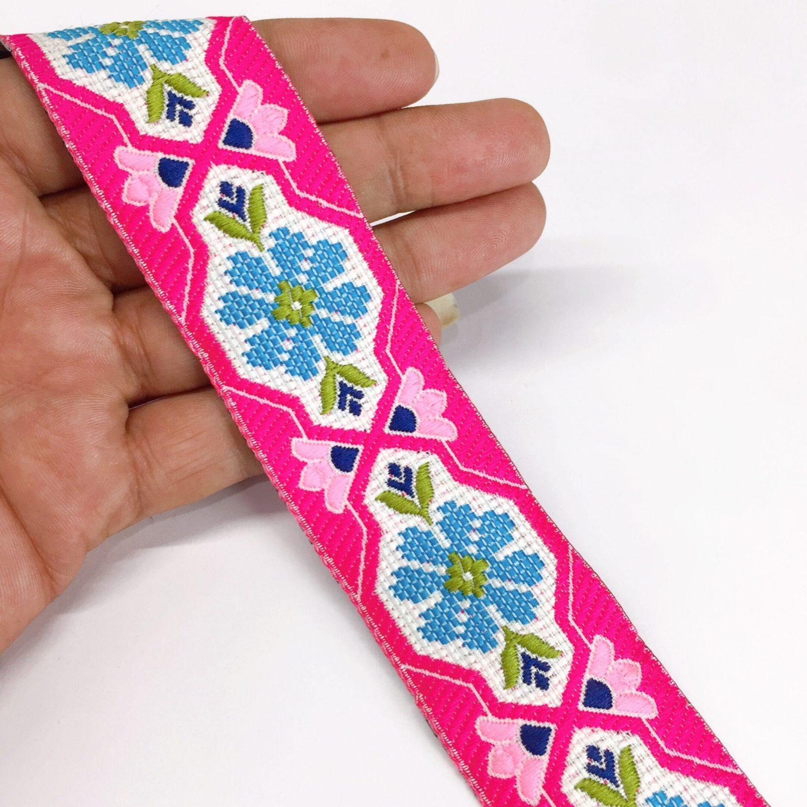 35mm Jacquard Woven Flower Design Traditional, shown on white cotton