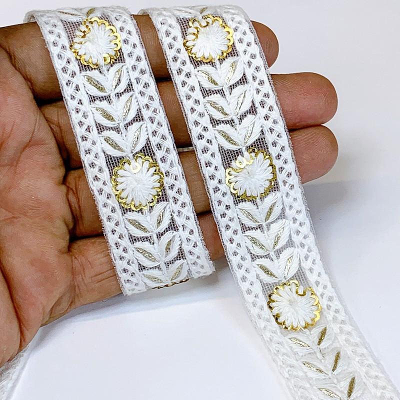 25mm Cotton Embroidery With Sequins, shown on white cotton