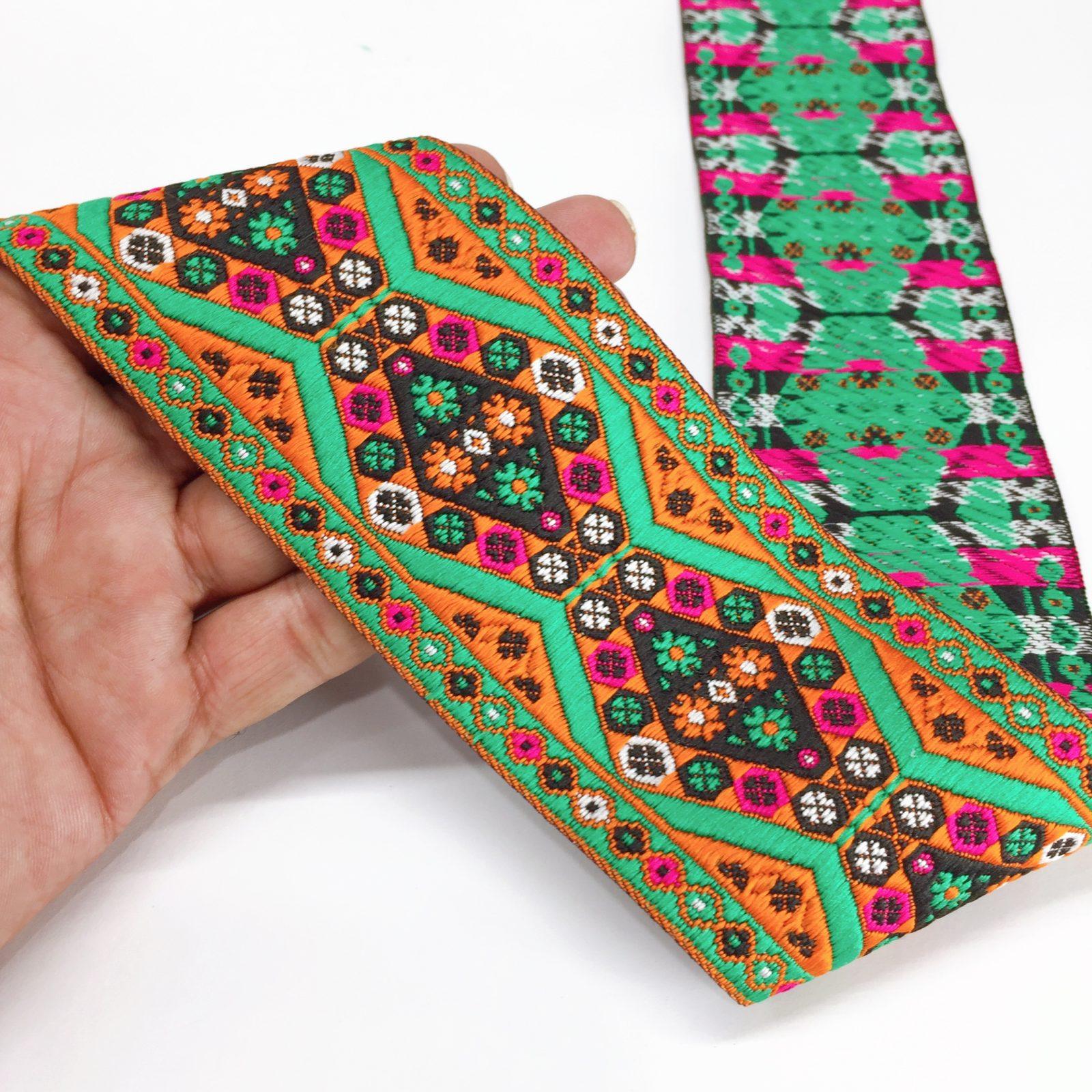 65mm Flower Design Jacquard Traditional, shown on white cotton