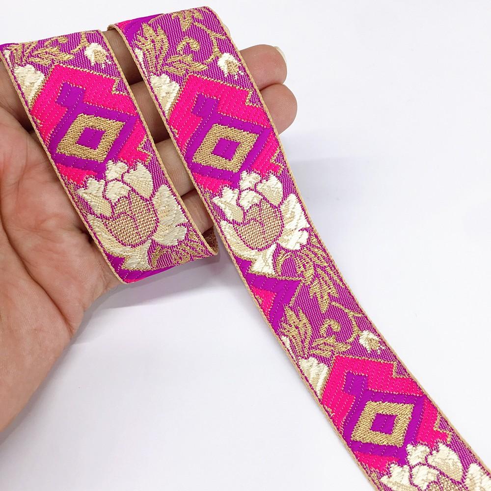 30mm Flower Jacquard Woven, shown on white cotton