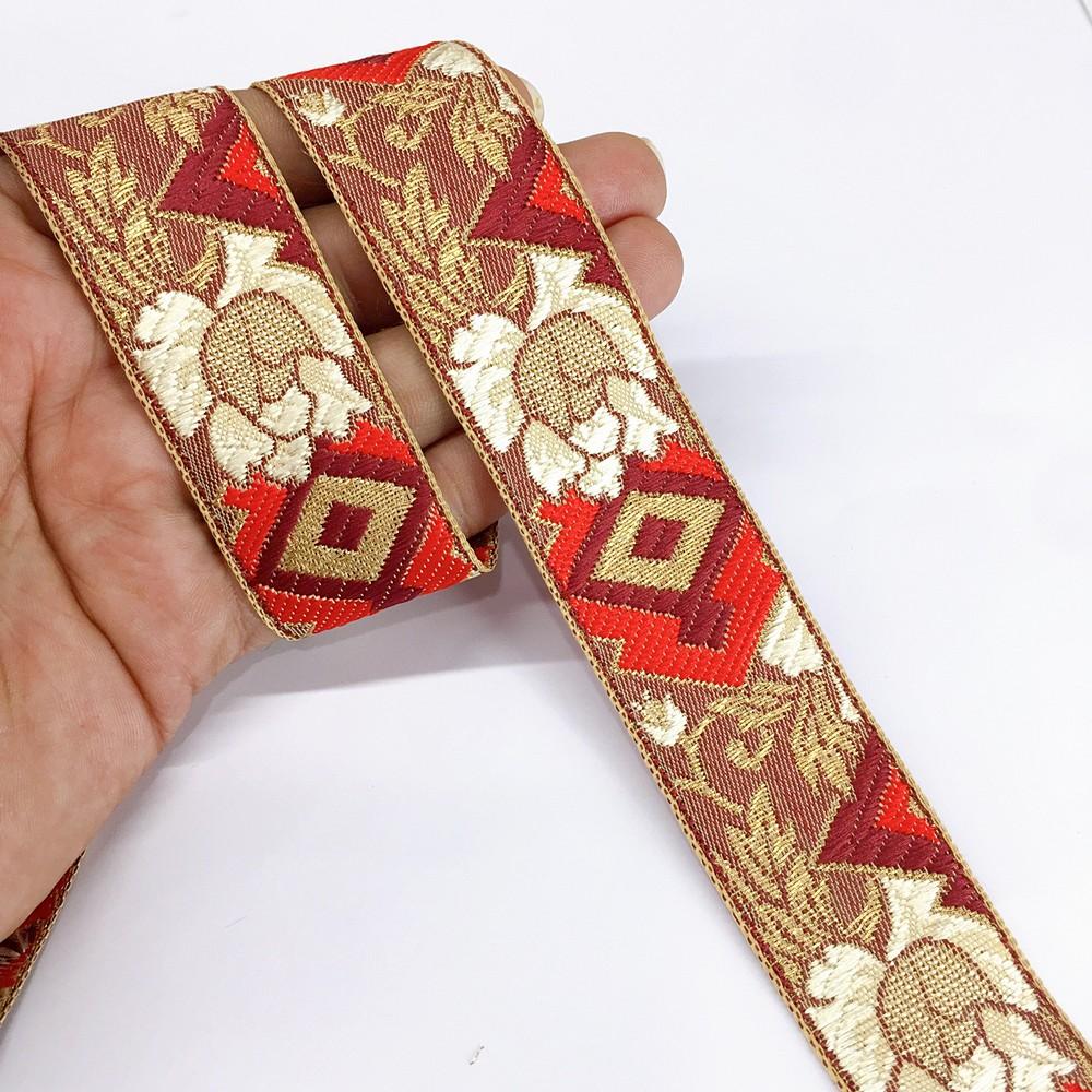 30mm Flower Jacquard Woven, shown on white cotton