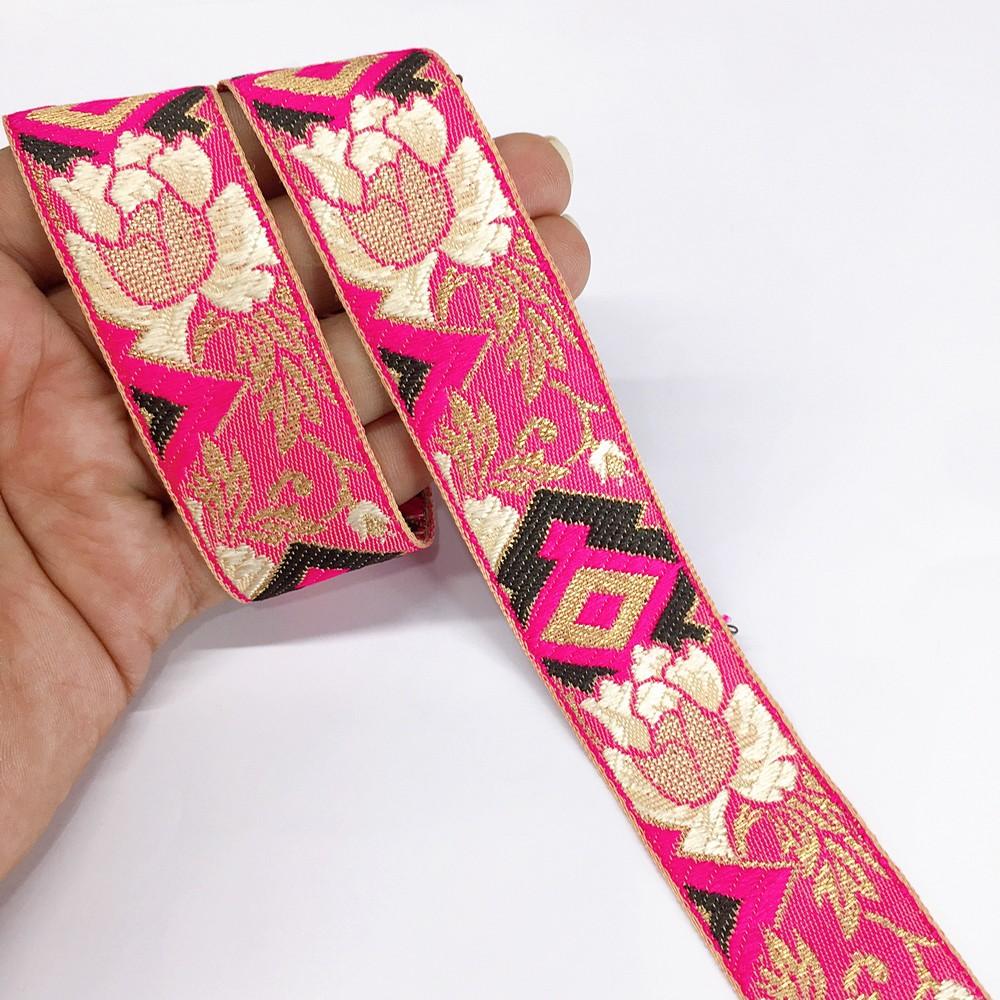 30mm Flower Jacquard Woven, shown on white cotton