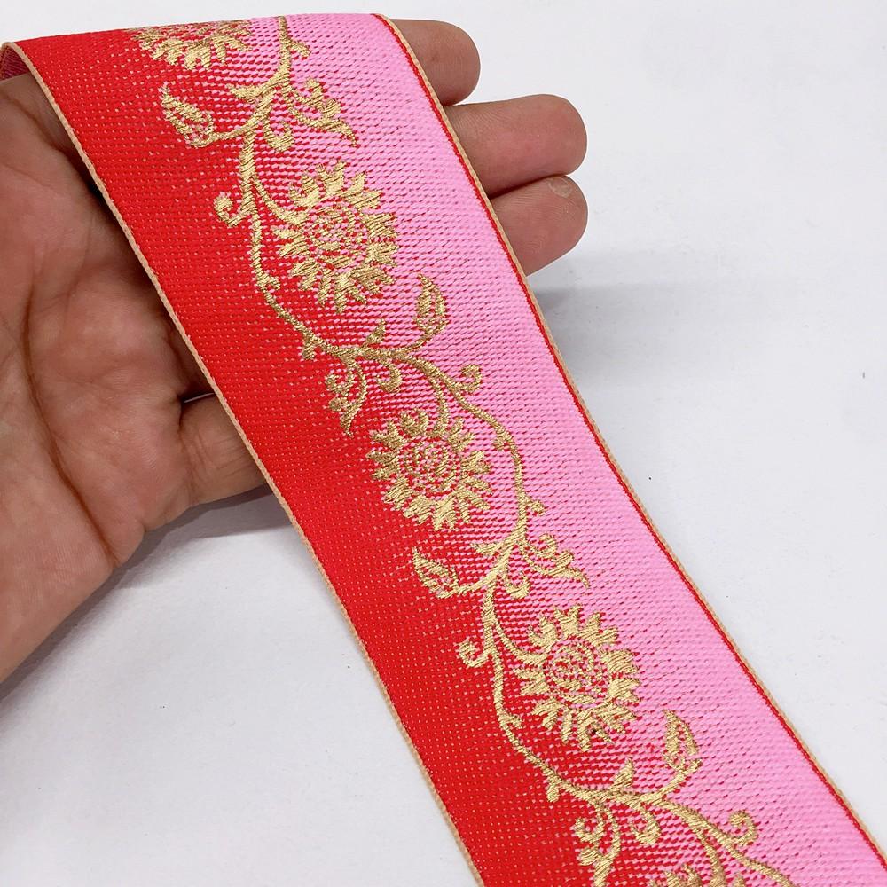 55mm shaded Jacquard Creeper Flower Design, shown on white cotton