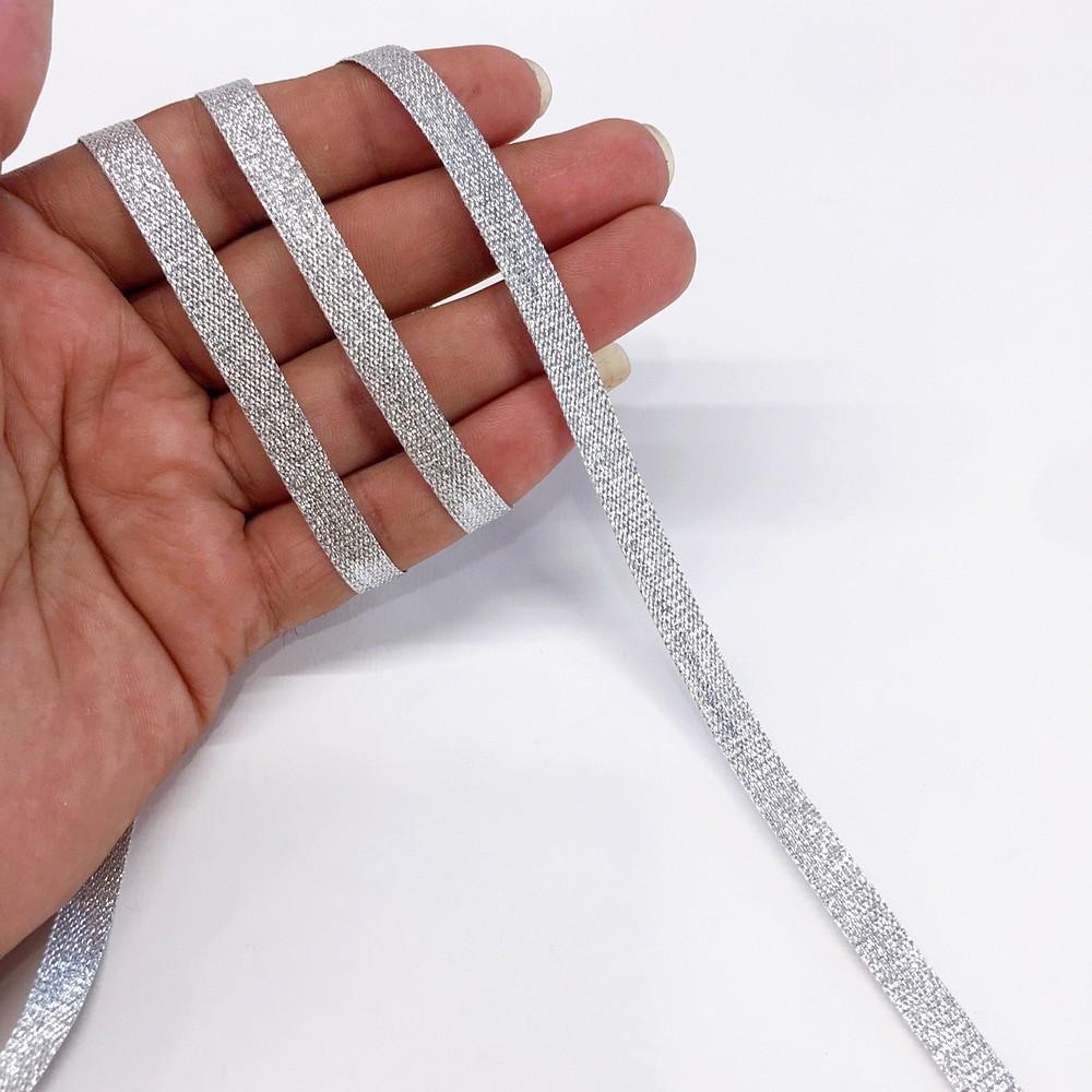 8 mm Metallic Glitter Plain Ribbon, shown on white cotton