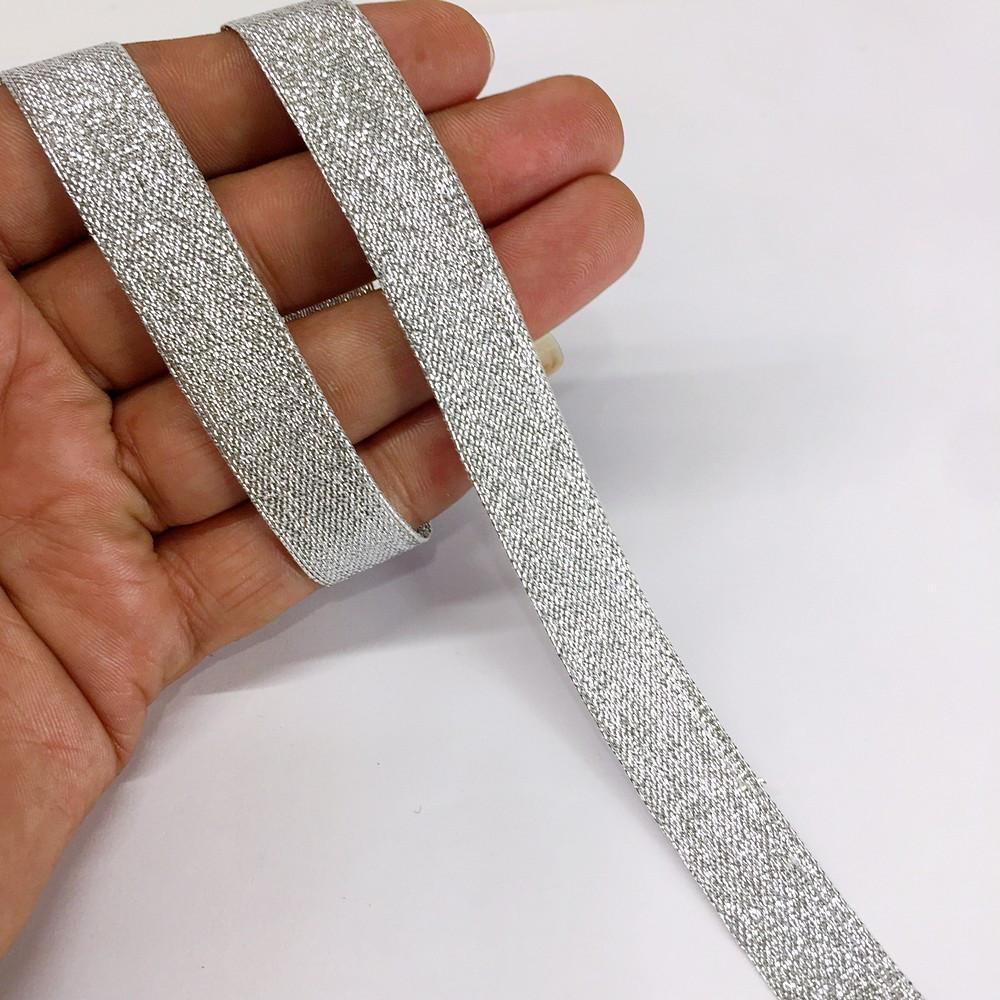 15 mm Metallic Glitter Plain Ribbon, shown on white cotton