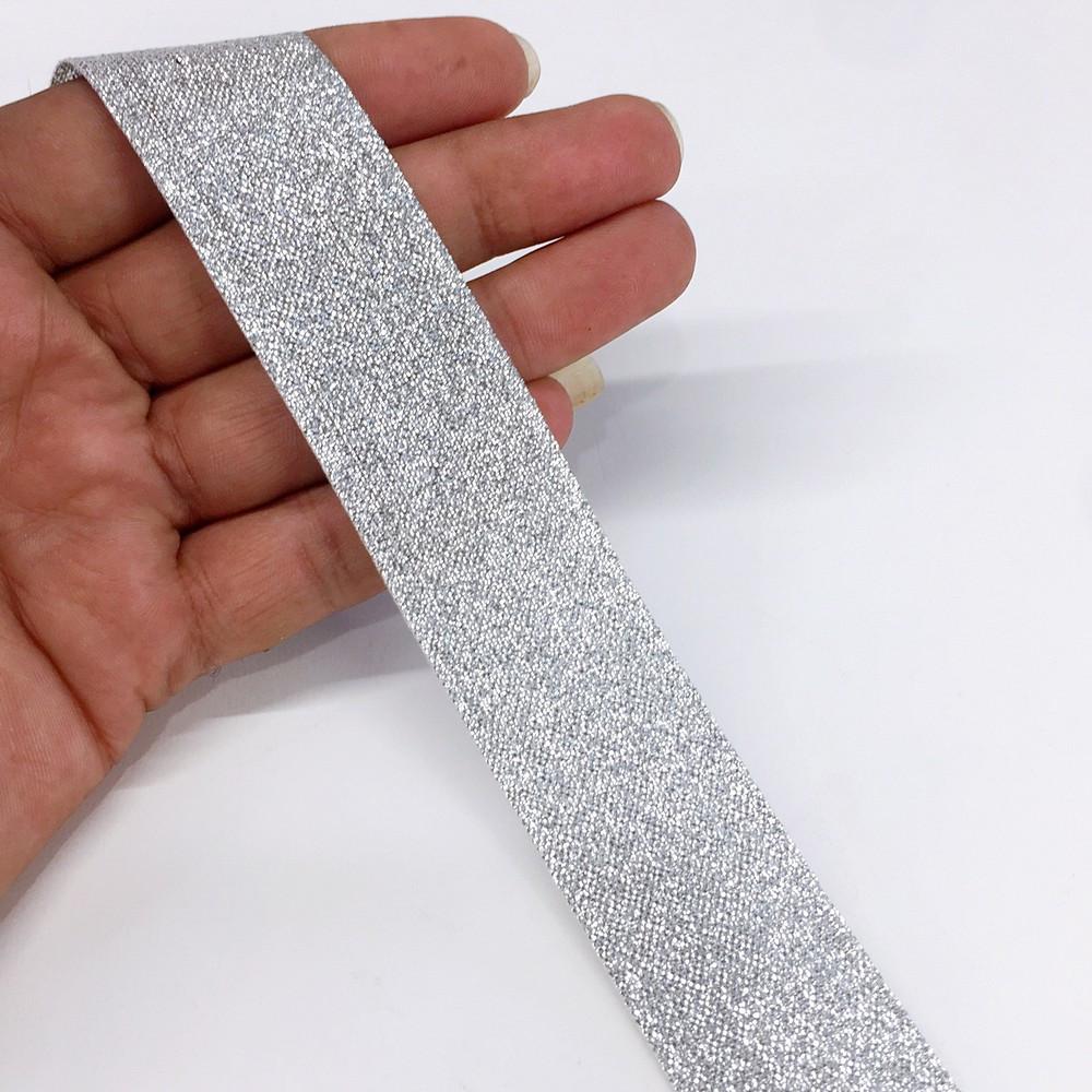 28 mm Metallic Glitter Plain Ribbon, shown on white cotton