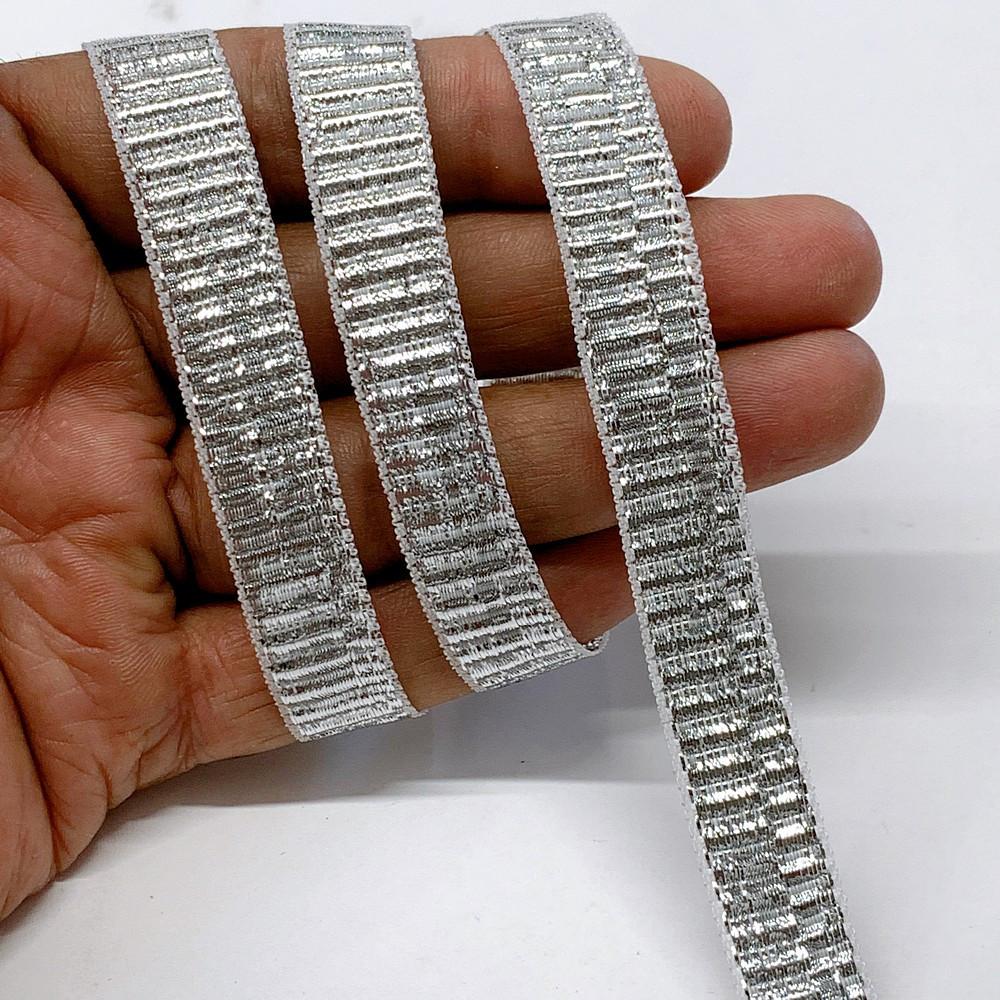 13 mm Shiny Metallic Loop Ribbon, shown on white cotton