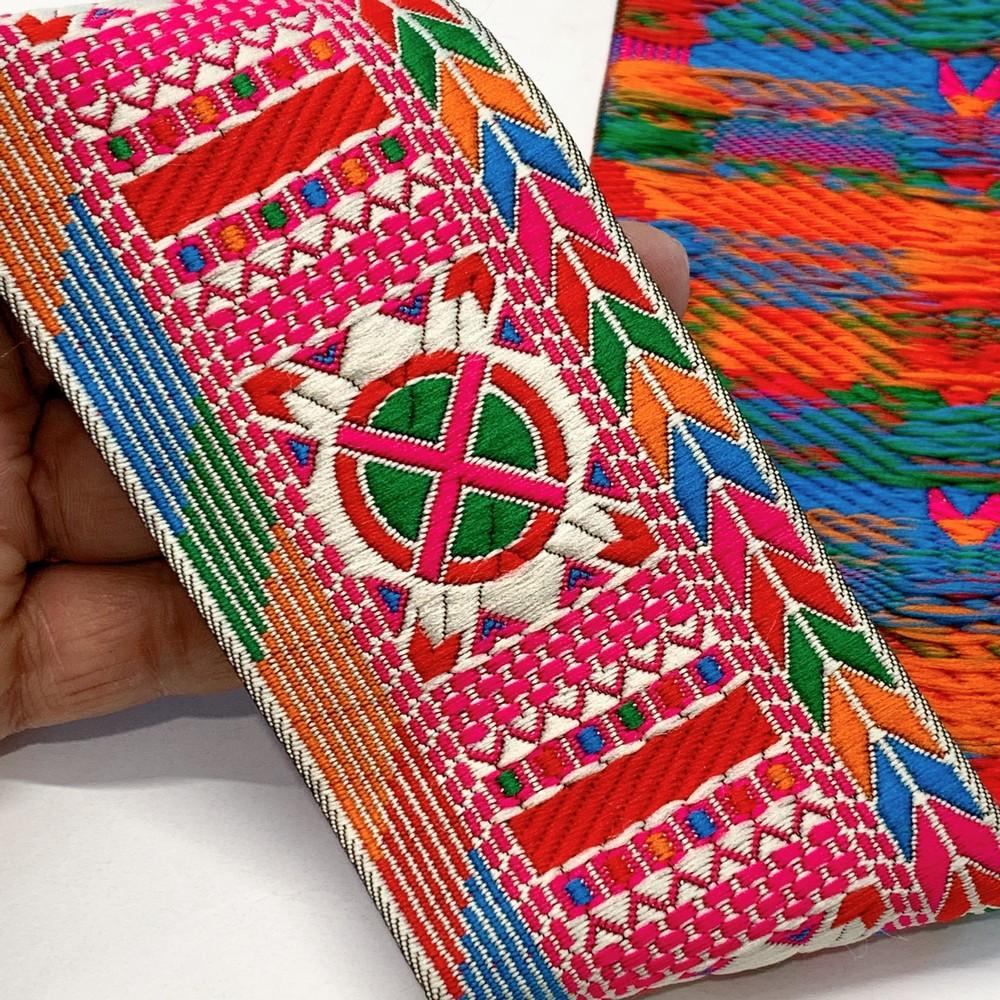 66 mm Geometrical ColourFul Jacquard Ribbon, shown on white cotton
