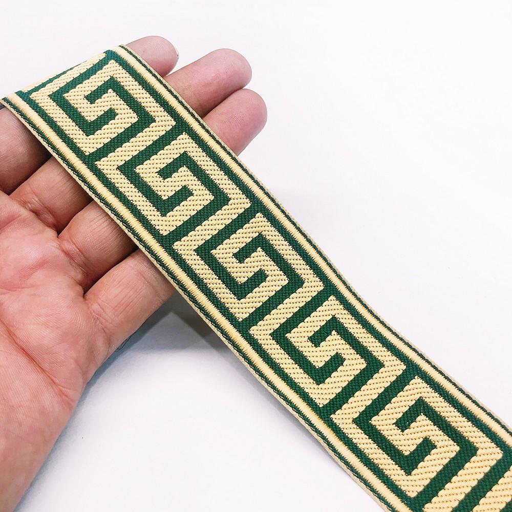 40mm Designer Jacquard Ribbon, shown on white cotton