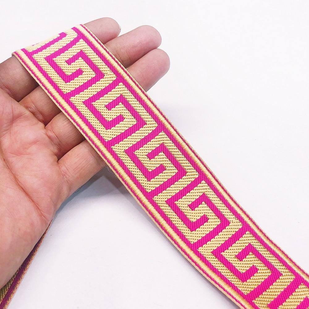 40mm Designer Jacquard Ribbon, shown on white cotton