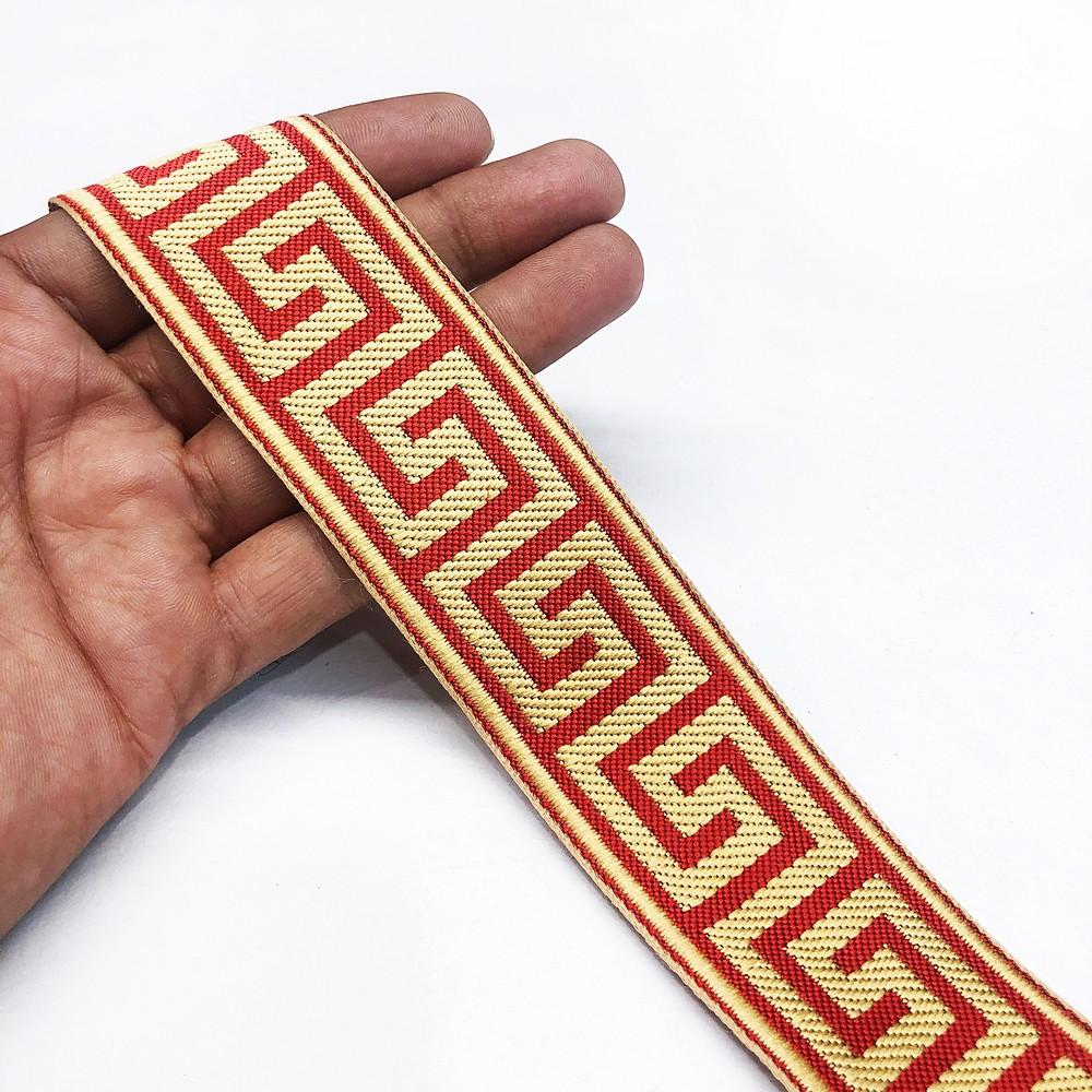 40mm Designer Jacquard Ribbon, shown on white cotton