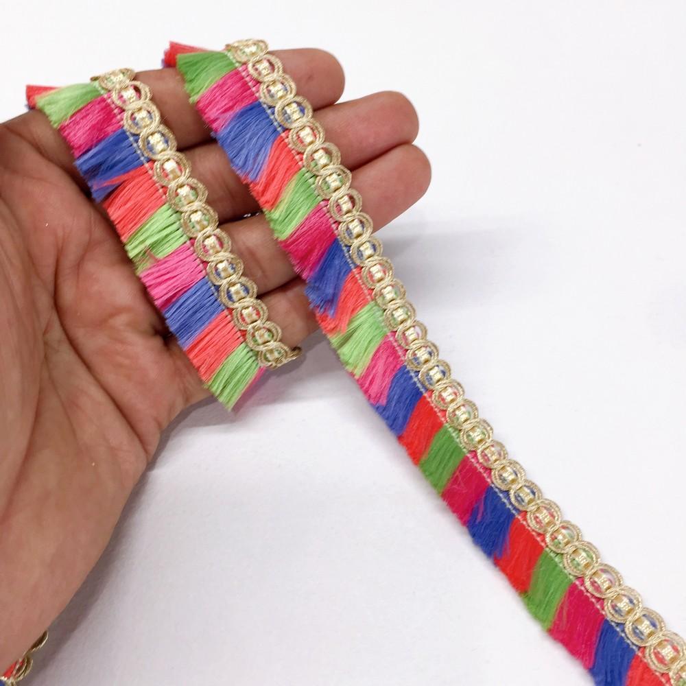 22 mm Designer Metallic Fringe, shown on white cotton