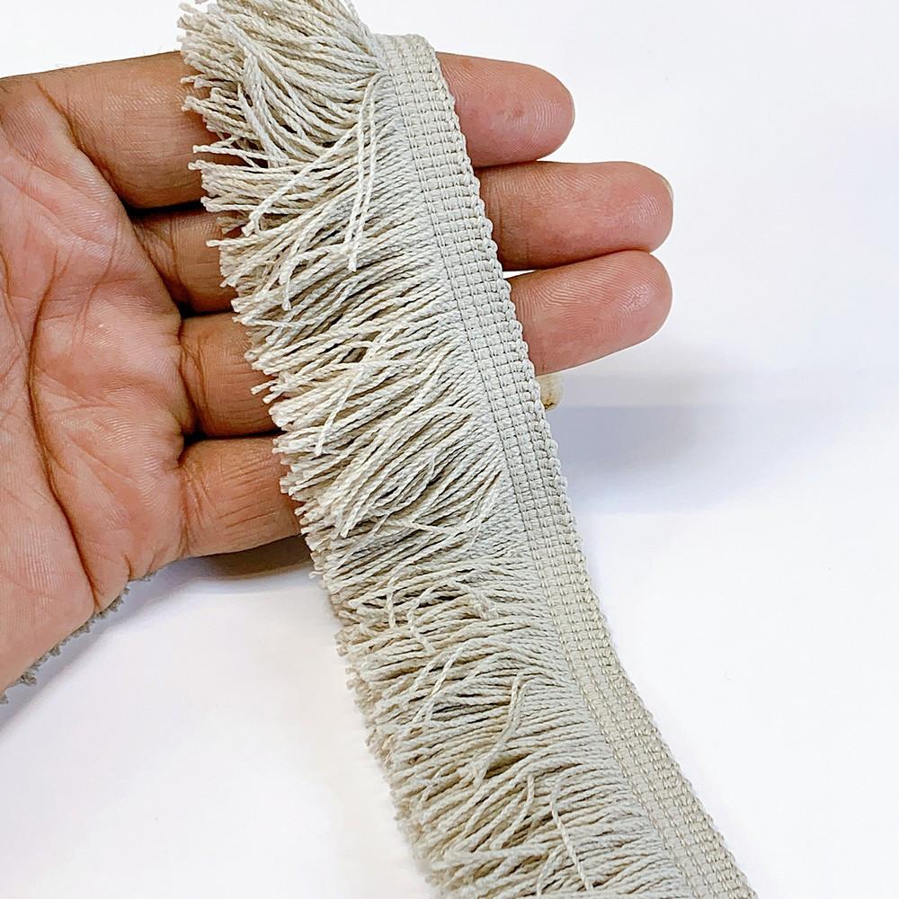 40mm Light Purple Designer Polyester Fringe, shown on white cotton