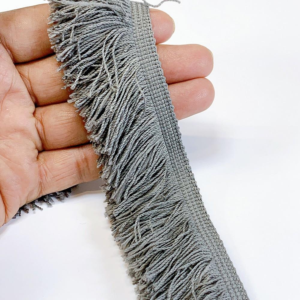 40mm Light Purple Designer Polyester Fringe, shown on white cotton
