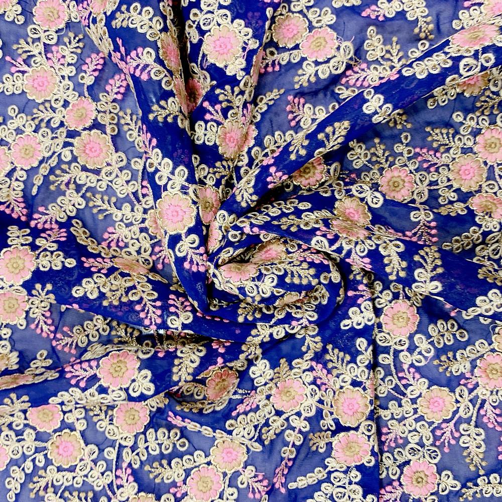 Thread Embroidery Work On Net Fabric, shown on white cotton