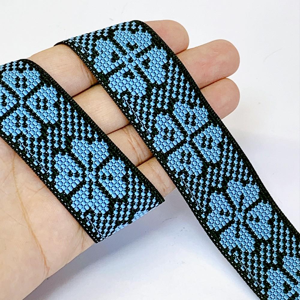 30mm Colorful Cross stich Jacquard Lace, shown on white cotton