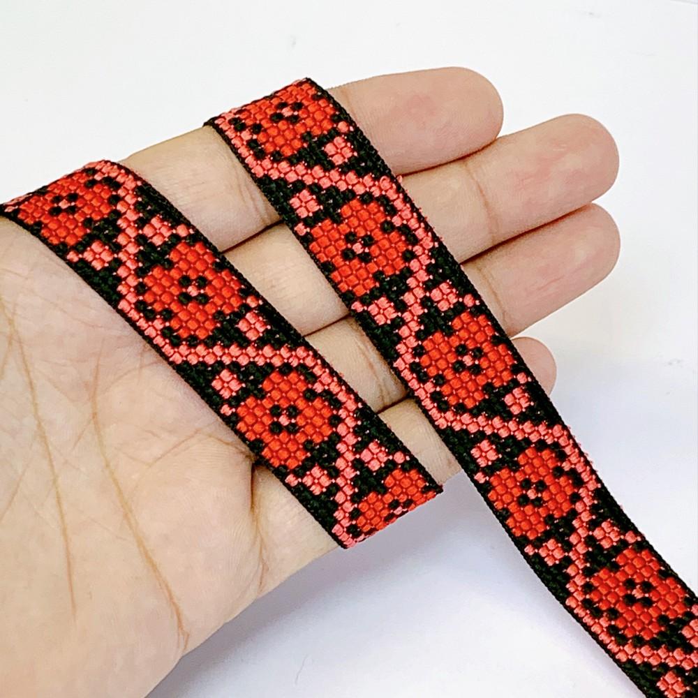 20mm Colorful Cross stich Jacquard Lace, shown on white cotton