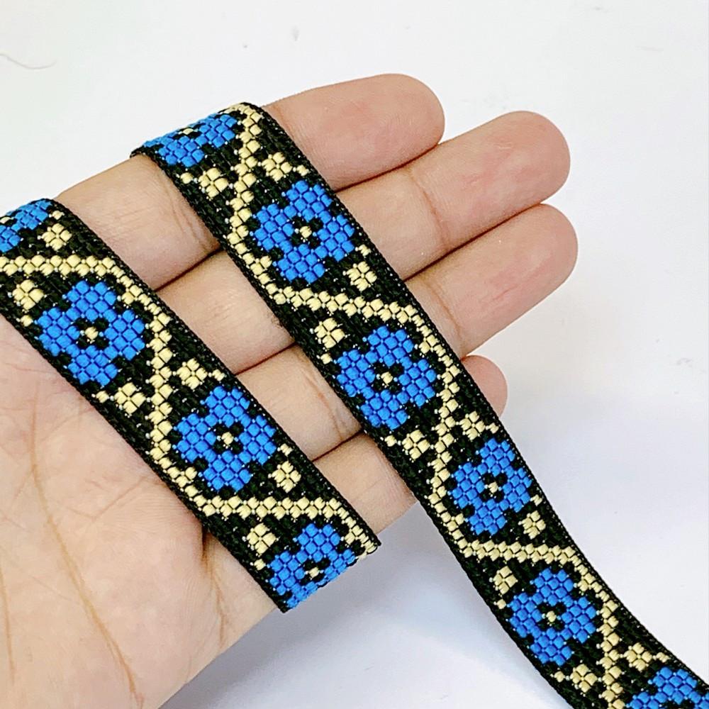 20mm Colorful Cross stich Jacquard Lace, shown on white cotton