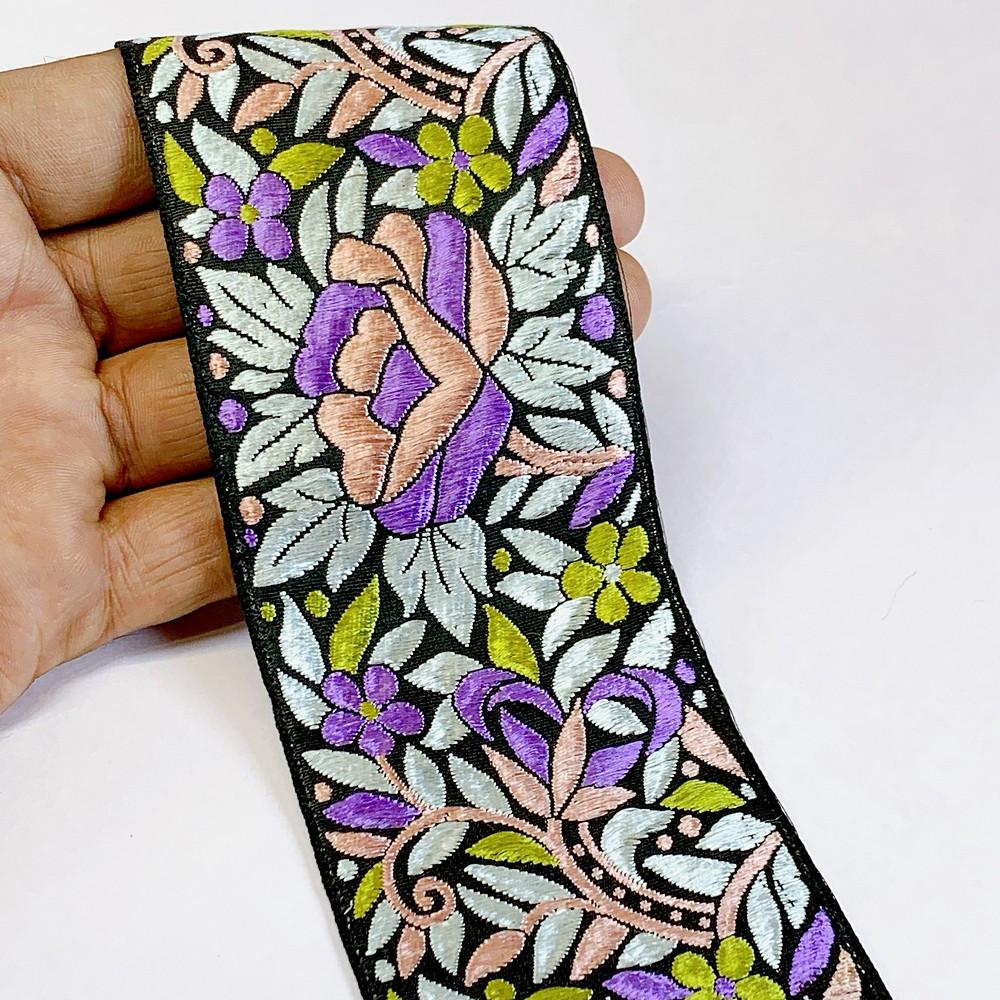 51 mm Designer Parasi Colorful Jacquard Lace, shown on white cotton
