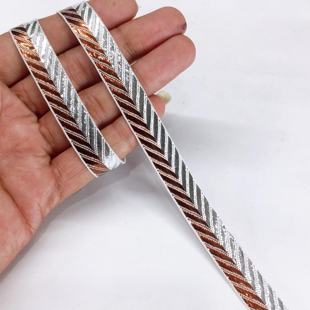 13 mm Double Color Metallic Ribbon For Decoration, shown on white cotton