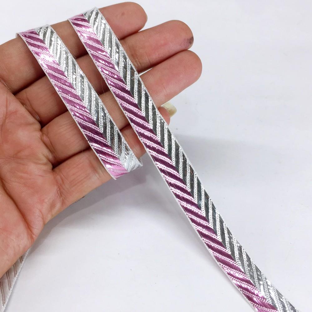 13 mm Double Color Metallic Ribbon For Decoration, shown on white cotton