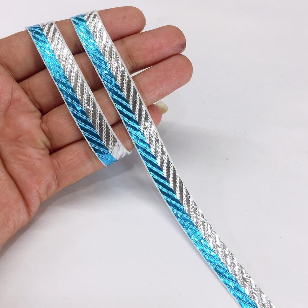13 mm Double Color Metallic Ribbon For Decoration, shown on white cotton