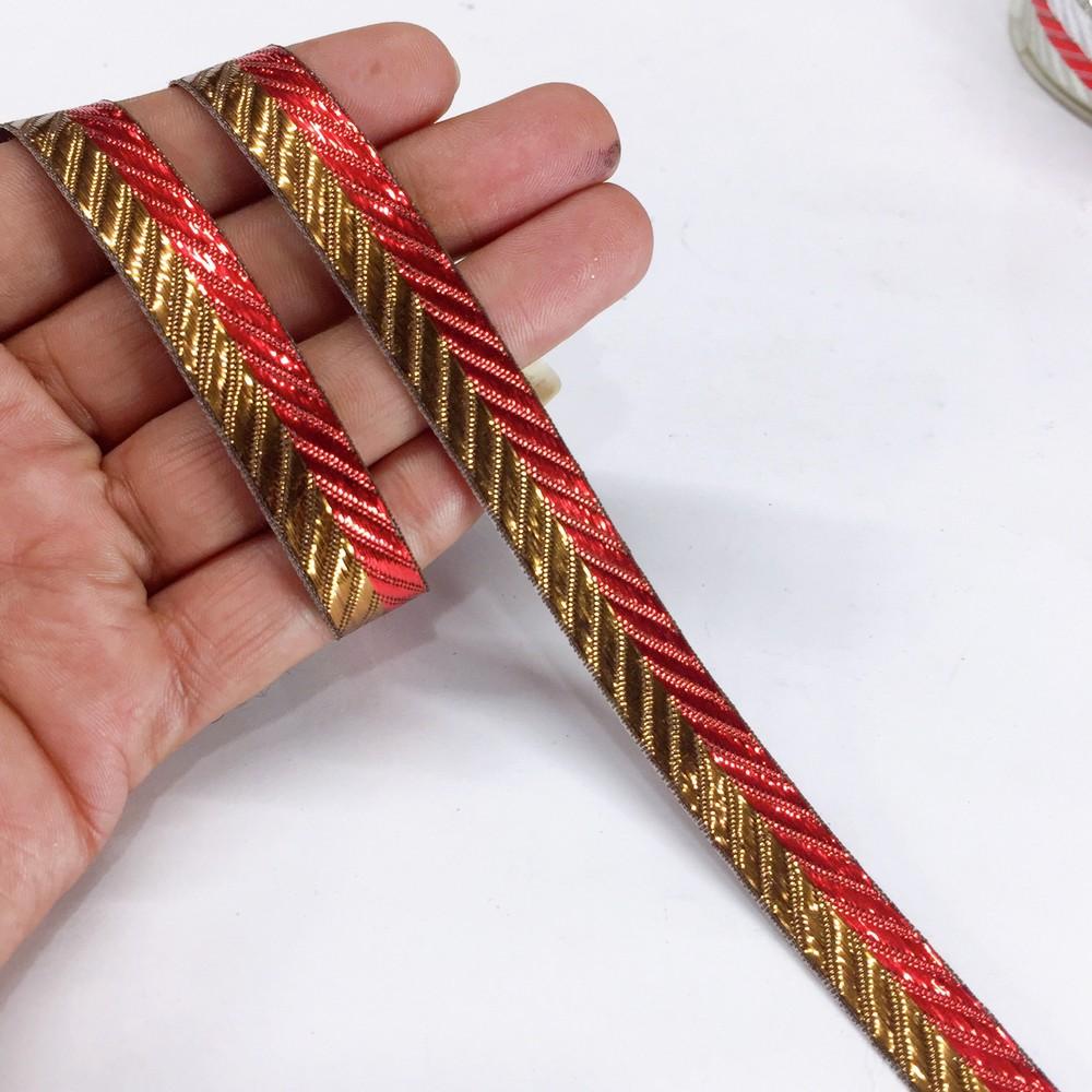 13 mm Double Color Metallic Ribbon For Decoration, shown on white cotton