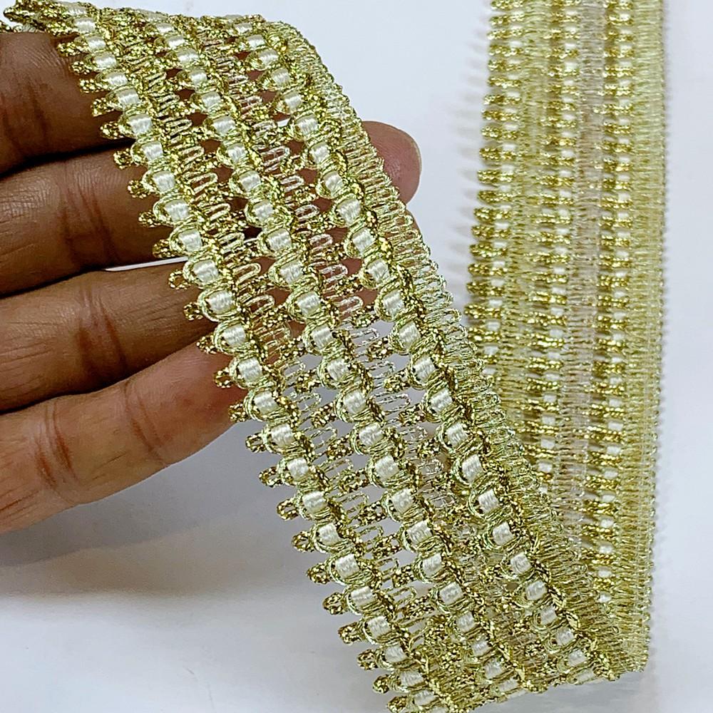 32 mm Crochet Knitted Decorative Ribbon, shown on white cotton