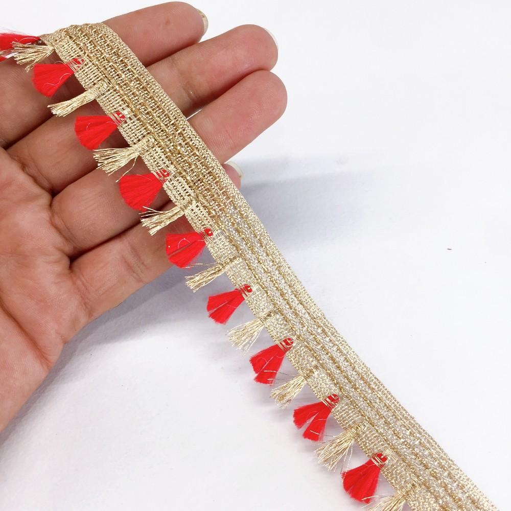 25mm Crochet Knitted Decorative Ribbon, shown on white cotton