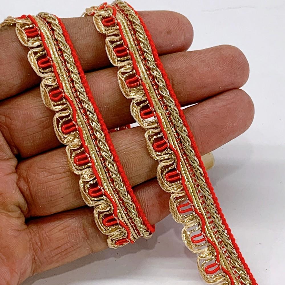 14 mm Crochet Knitted Decorative Ribbon, shown on white cotton